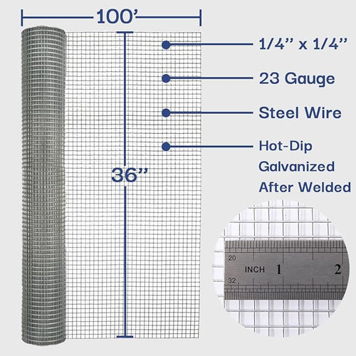 1/4 in. x 3 ft. x 100 ft. 23-Gauge Hardware Cloth, Chicken Wire Fencing, Galvanized Steel Mesh, Silver