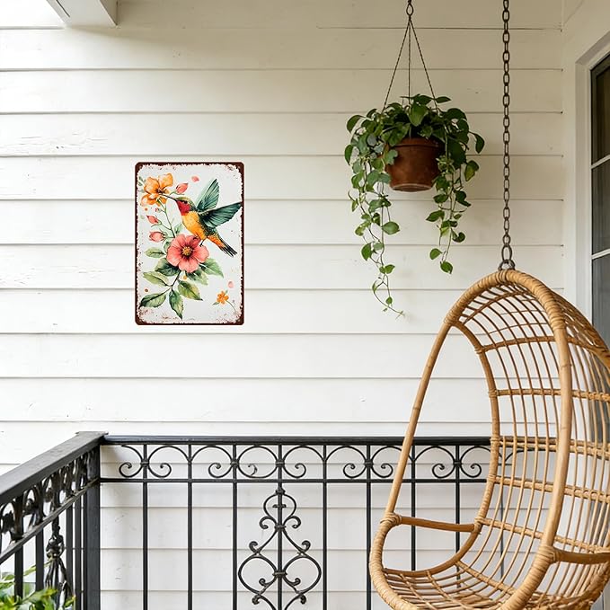 Metal Tin Sign Hummingbird Watercolor Colorful Bird Metal Sign Hummingbird Art Decor Hummingbird Paradise Wall Sign 8x12 Inch