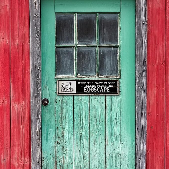 Hen House Decor, Keep the Gate Closed Chicken Sign, 15.8x4 inches, Funny Metal Tin Signs for Farm, Cute Hens Fence Sign, Fresh Egg Decor, Aluminum Metal Tin Signs, Chicken Lover Gift