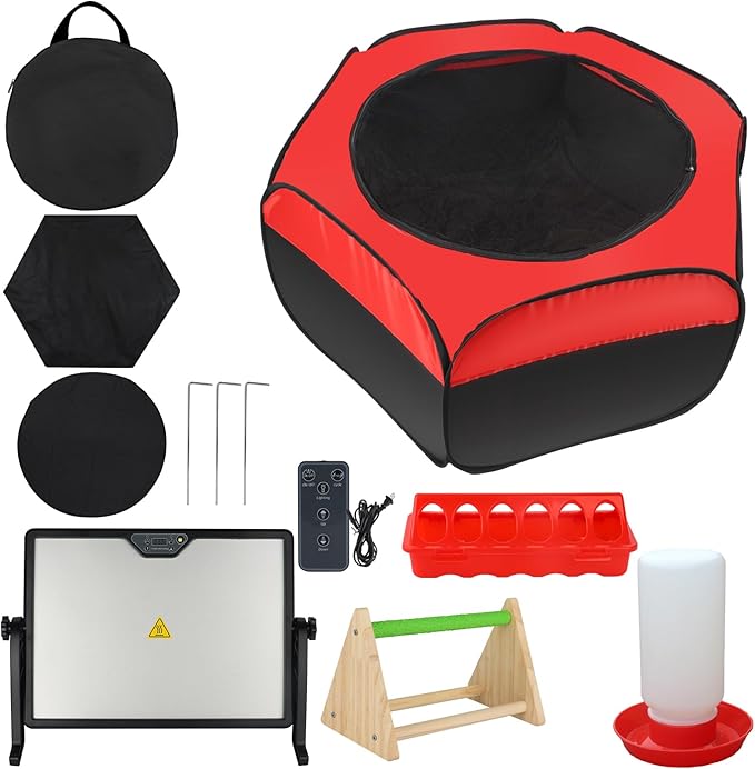 Chicken Brooder Box for Chick Starter Kit, 12.8 * 17.8 inch Large Brooder Heating Plate, Brooding Up to 30 Baby Chicks, Chicks Feeder＆Waterer, Nesting Pad, Perch, All-in-1 Chicken Brooder Set