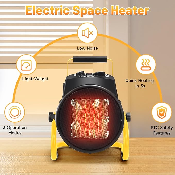 Outdoor Heaters for Patio, 1500W Electric Garage Heater with Overheat Protection, 3S Fast Heating, 3 Modes, Portable Space Heater for Patio, Garage, Greenhouse, Indoor, Gold