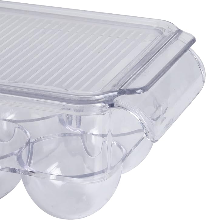 Kitchen Details 2 Pack Egg Crate | Dimensions: 14.5"x4.5"x2.9" | Fits 14 Eggs per Crate | Stackable | BPA Free | Easy Pull Handles | Kitchen Organization | Clear