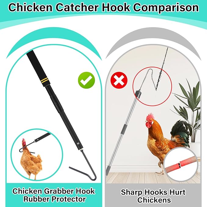 Chicken Catcher Net,37 to 93in Chicken Catcher Leg Hook Extra Long Handle Animal Catcher Pole Heavy Duty with Frosted Tube Extension Pole Poultry Hook Fowl Catcher (Black 75in)