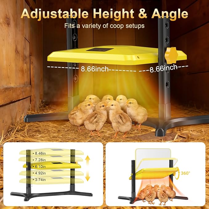 Brooder Plate for Chicks, 50–158℉ Chick Heat Plate with Smart Thermostat, UL Certified Radiant Heating Panel Brooder Heater, 5 Adjustable Heights & 360° Angle for Poultry Brooding & Chicken Coop Use