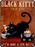 Vintage Black Cat Tin Sign Let's Take A Tea Break Retro Metal Sign Funny Cat Lovers Nostalgic Wall Decor Decorations for Home Office Cafe Shop Kitchen Bar Living Room Bedroom 16 * 12In