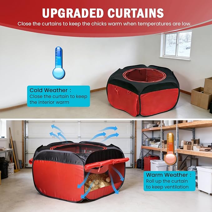 Chicken Brooder Box for Chick Starter Kit Upgrade Three-Sided Mesh Window Brooder Box for Chicks, Pop-Up Brooder Pen, Tent Up to 15 Chick, Duck and Quail