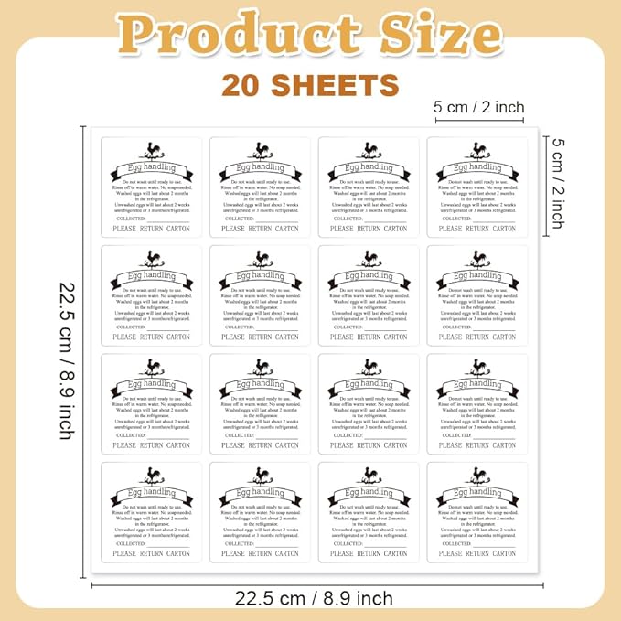 320 Pcs Egg Carton Labels, 2 Inch Square Egg Handling Sticker PET Adhesive Egg Packaging Sticker for Box Container Carton Farm Supplies