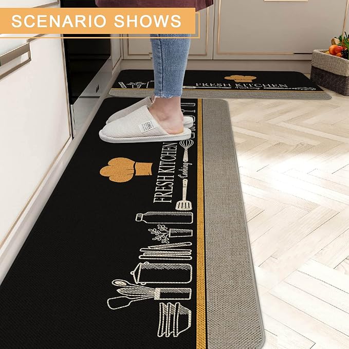 Roszwtit The Kitchen is The Heart of The Home Kitchen Mats Set of 2, Non-Slip Rubber Back Kitchen Rugs, Seasonal Holiday Cooking Sets Washable Floor Mat for Home Kitchen Decor - 17x29 and 17x47 Inch