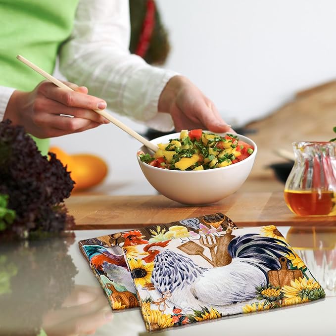 Bencailor 6 Pcs Farmhouse Kitchen Towels Chicken Rooster Kitchen Decor Farm Animal Hand Towels for Cooking Baking Housewarming Gift,15.75 x 23.62 inch(Multicolor,Sunflower Rooster)