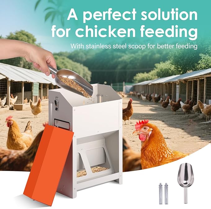 Chicken Feeders No Waste 20lbs Large Automatic Poultry Feeder with Lid Auto Feeding Though Dispenser for Duck Turkey Pheasant Chicken Coop Feeder System