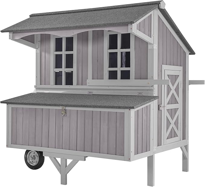 GUTINNEEN Chicken Coop Mobile Duck Coop with Super Large Wheels Durable Hen House 48.6" Outdoor Rabbit Hutch with Nesting Box for 3-6 Chickens