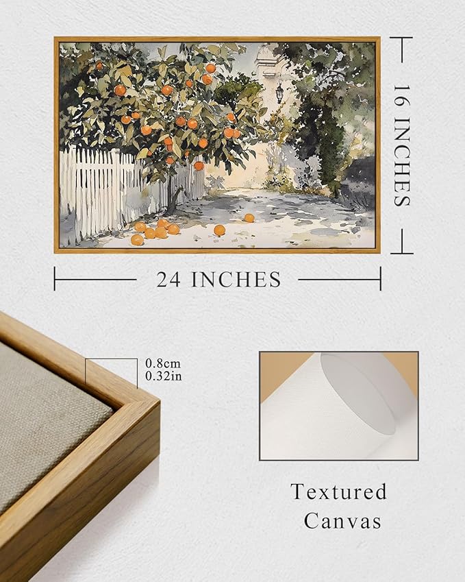 InSimSea Framed Canvas Wall Art Vintage Decor Country Orange Trees Earthy Room Decor Aesthetic Oil Painting Wall Picture Farmhouse Prints Artwork for Kitchen Living Room Bedroom 16x24in