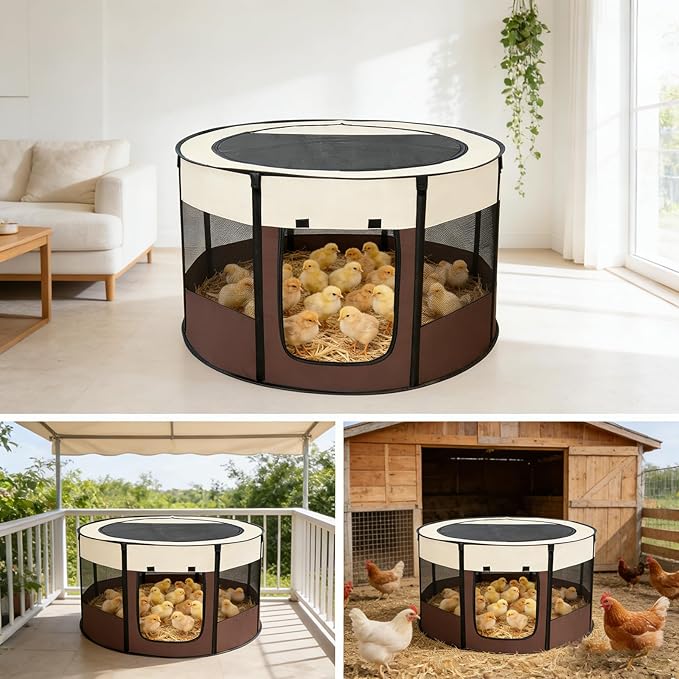Brooder Box for Chicks, Chicken Brooder Playpen with Dual Door, Breathable Mesh Ventilation, Pop-Up Baby Chicken Pen Supplies Brooding Up to 15-20 Baby Chicks Ducks Quails