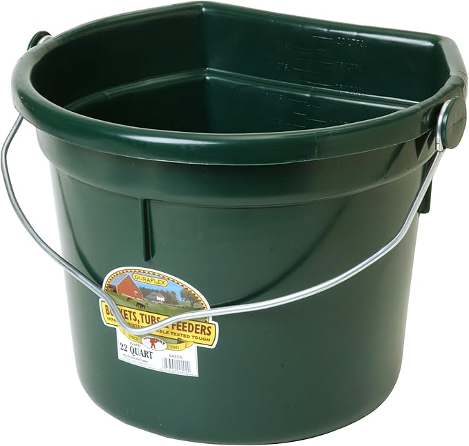 Little Giant® Plastic Animal Feed Bucket | Flat Back Feed Bucket with Knob Ball & Metal Handle | Made in USA | 22 Quarts | Green