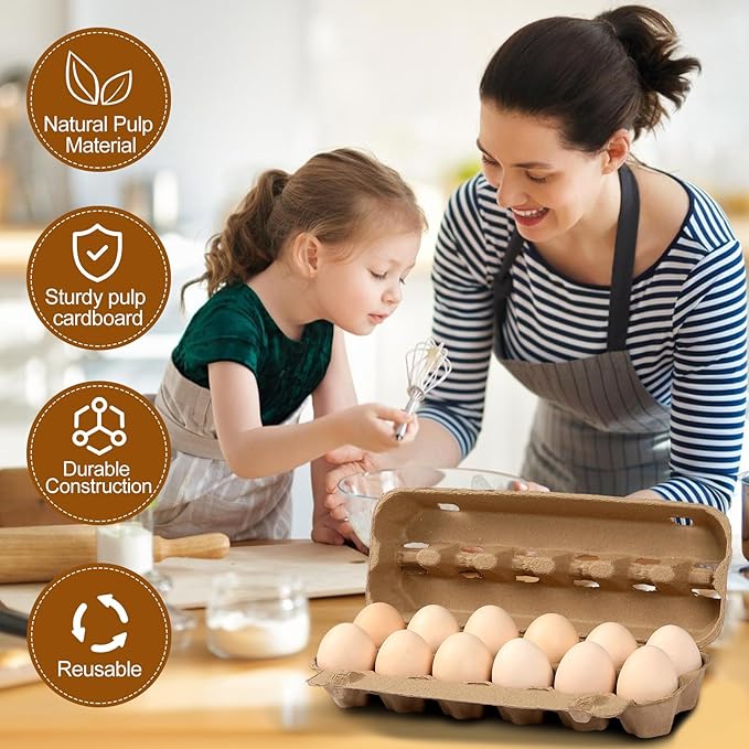 25-Pack Empty Egg Cartons 12 Count,Natural Paper Pulp Egg Cartons Bulk for Fresh Eggs Storage,Reusable Cardboard Eggs Holder for Farm, Kitchen, Organizing & Transport