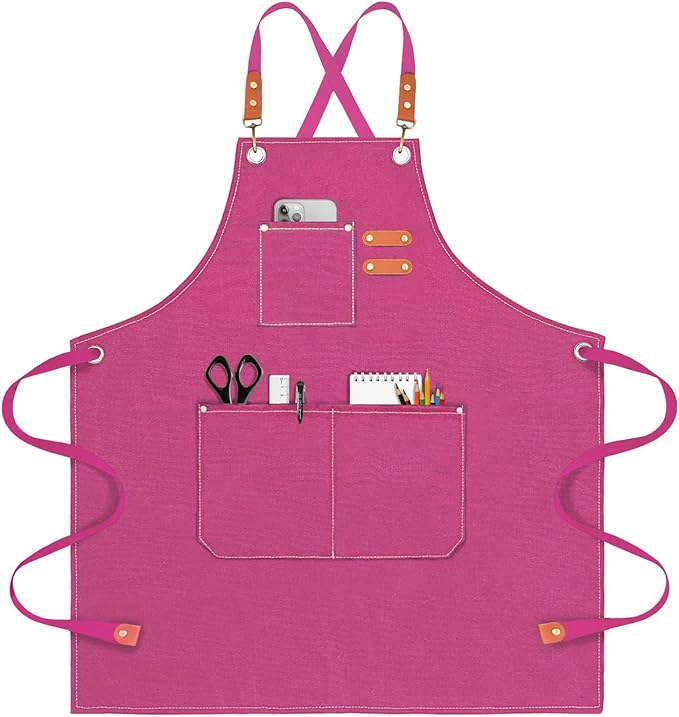 Chef Apron for Men Women Canvas Aprons with 3 Pockets Cross Back Resistant Work Apron for Cooking