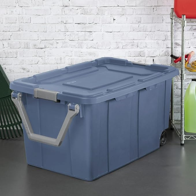 2-Pack 40 Gallon Heavy-Duty Stackable Storage Bins with Secure Lids & Smooth-Rolling Wheels – Organizing Containers for Home, Garage, Office & Basement (Blue)