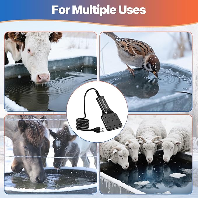1000W Pond De-icer for Stock Tanks, Auto On/Off 35°F-77°F, 9ft UL Cord, IPX8, Cast Aluminum Utility Heater