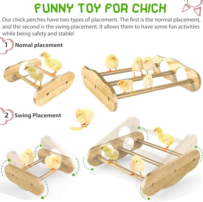 Bamboo Chick Perch with Mirror and Mini Roosting Bar Set for coop and brooder(2 Pack), Training Perch for Large Bird, Hens, Parrots, Macaw, Easy to Assemble and Clean,Fun Toys for Chicken