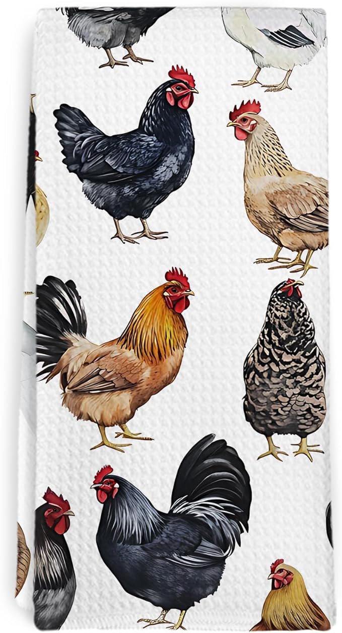 Rustic Chicken Rooster Decor Kitchen Towels and Dish Towel, Farmhouse Chicken Themed Gifts Hand Towels, Rustic Christmas Rooster Cottage Decor Dish Tea Hand Towel for Bathroom Kitchen,16x24