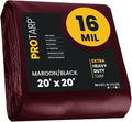 PROTARP Extra Heavy Duty 16 Mil Tarp Cover, Waterproof, UV Resistant, Rip and Tear Proof, Poly Tarpaulin with Reinforced Edges for Roof, Camping, Patio, Pool, Boat. (Maroon/Black 20′ X 20′)