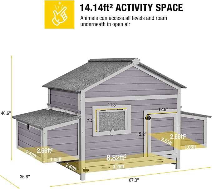 Aivituvin Chicken Coop with Two Large Nesting Boxes Wooden Hen House Outdoor Poultry Cage Duck Coop Weatherproof