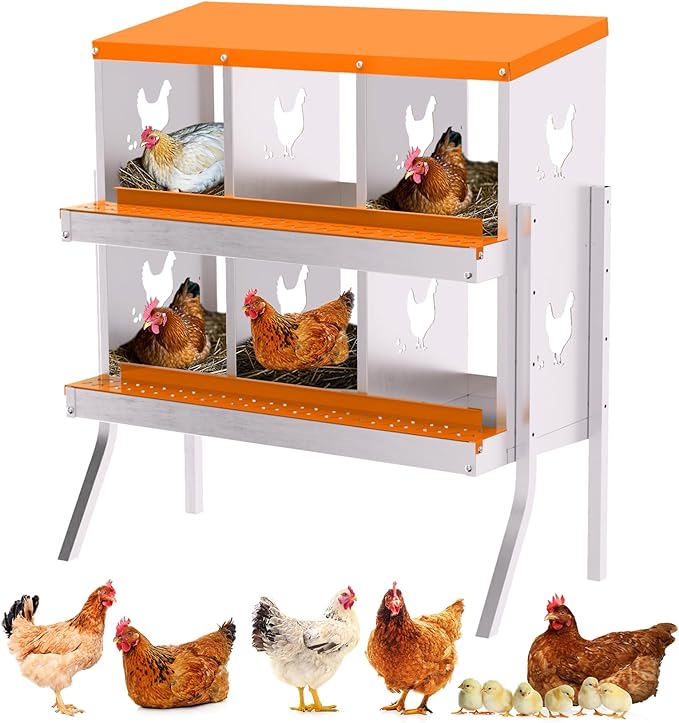Nesting Boxes for Chickens, Chicken Coop Laying Boxes for Hens with Egg Rollaway System to Protect Eggs, 6/8/10-Hole Galvanized Steel Chicken Nesting Boxes Backyard Farm, Easy to Clean