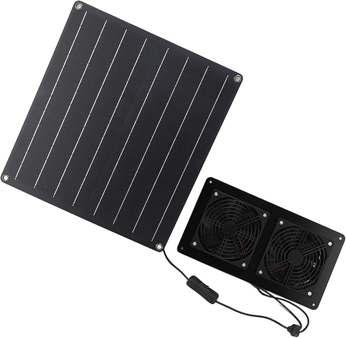 Solar Exhaust Fan Kit 12V 20W Solar Panel with Dual Fan Switch Control for Outdoor Chicken Coop Greenhouse Pet House ABS Material