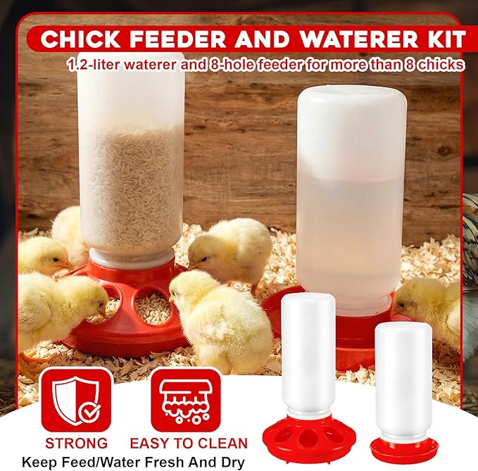 9 Pcs Chick Feeder and Waterer Kit Feeding Supplies with Mini Perch Chicken Starter Kit Small Chick Brooder Box for Chicken Duck Quail Coop Small Poultry