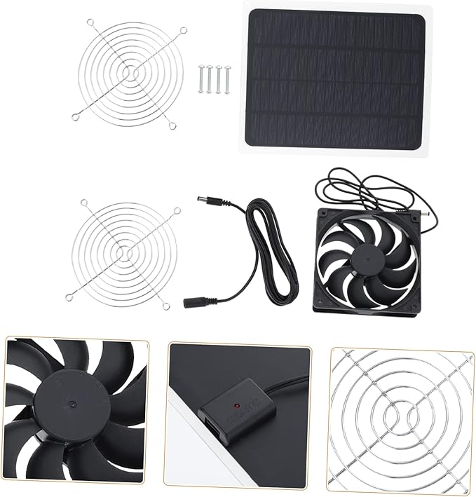 1set Solar Powered Small Fan for Chicken Coop and Greenhouse Portable Cooling for Hot Days Energy Saving Solar Fan