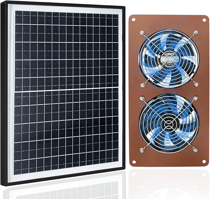 Solar Panel 2 Fan Kit, 20W Solar Powered Fan for Chicken Coops, Greenhouses, Sheds, Intake & Exhaust, 3500RPM, IP67 Waterproof, 360° Adjustable Mount, 8.8FT Cable