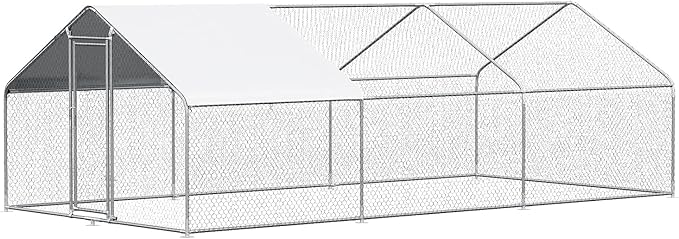 Chicken Coop Large Metal Chicken House Pen Outdoor for 40 Chickens Poultry Cage with Waterproof Cover for Rabbits Duck Walk-in Chicken Runs for Yard with Cover Outdoor
