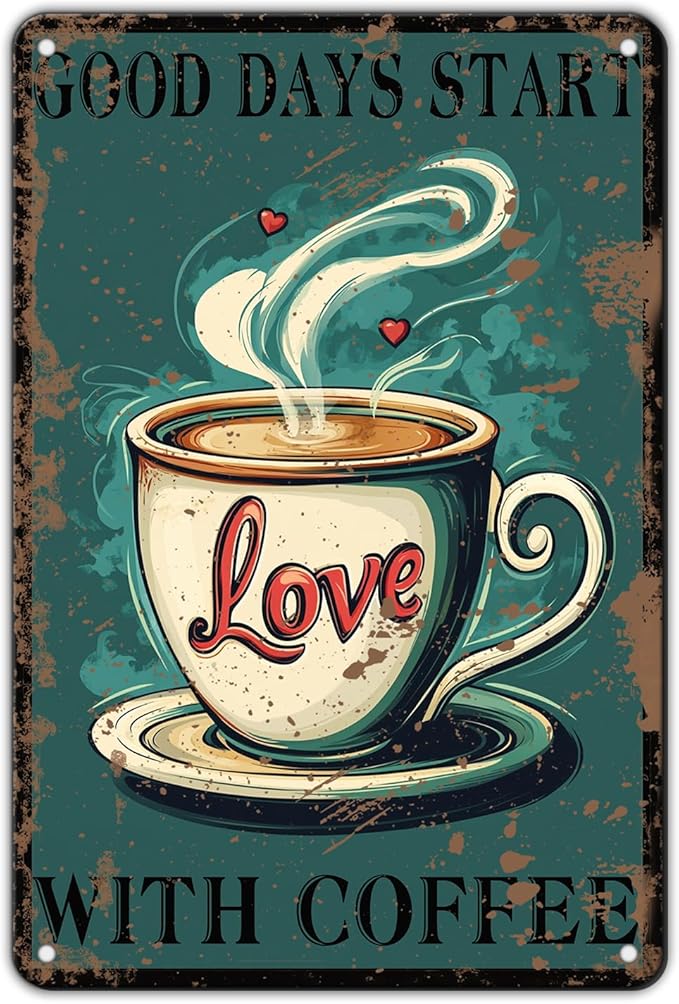 Funny Coffee Metal Tin Signs Good Days Start With Coffee Vintage Wall Decoration Poster For Home Kitchen 12x8 Inch