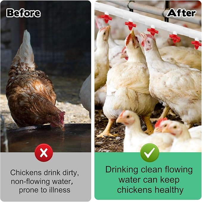 16 Pack Automatic Chicken Nipples Waterer, Horizontal Chicken Waterer Nipples with 1/2'' PVC Tee Fittings DIY Auto Chickens Waterering System Waterer Drinker and for Ducks Quail and Other Poultry