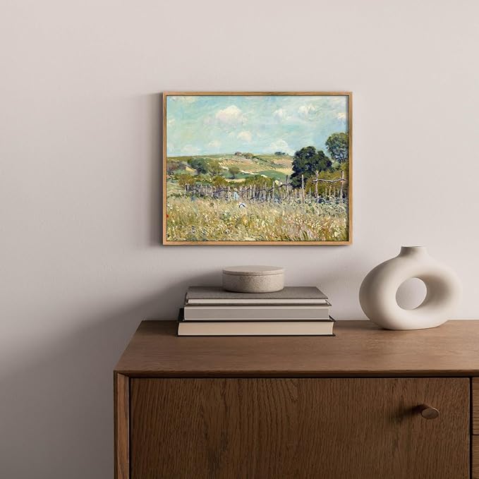 Sky Grassland Wall Art Vintage Farmhouse Pictures Nature Scenery Painting Colorful Farmhouse Artwork Countryside Canvas Wall Art Farmhouse Wildflower Painting Rustic Landscape Poster 8x10inch Framed