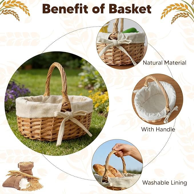 Small Wicker Basket Wicker Picnic Basket Storage Basket Bread Basket, Eggs Candy Basket for Candy Harvesting Photography Prop
