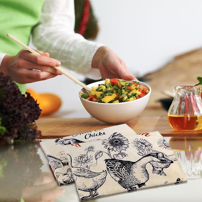 Bencailor 6 Pcs Farmhouse Kitchen Towels Chicken Rooster Kitchen Decor Farm Animal Hand Towels for Cooking Baking Housewarming Gift,15.75 x 23.62 inch(Red Black,Farmhouse)