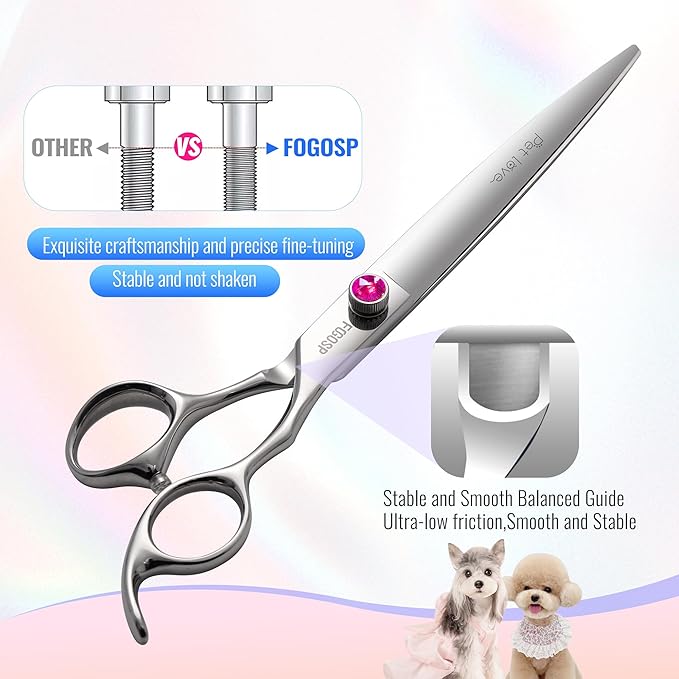 Straight Dog Grooming Scissors 8.0'' Long Large Pet Shears for Grooming Poodle Large Dogs Pet Japanese 440C Stainless Steel Dog Scissors Super Sharp(8.0'',Straight)