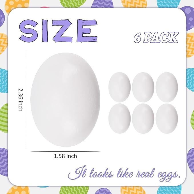 YunKo 6Pcs White Wooden Easter Eggs Fake Wooden Easter Eggs for Crafts Home Decor Great for DIY Decorations