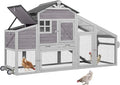 Large Chicken Coop for Outdoor with Nest Box and Removable Tray, Hen House Waterproof for 2-5 Chickens, Outdoor Poultry Cage with Wheels - Grey