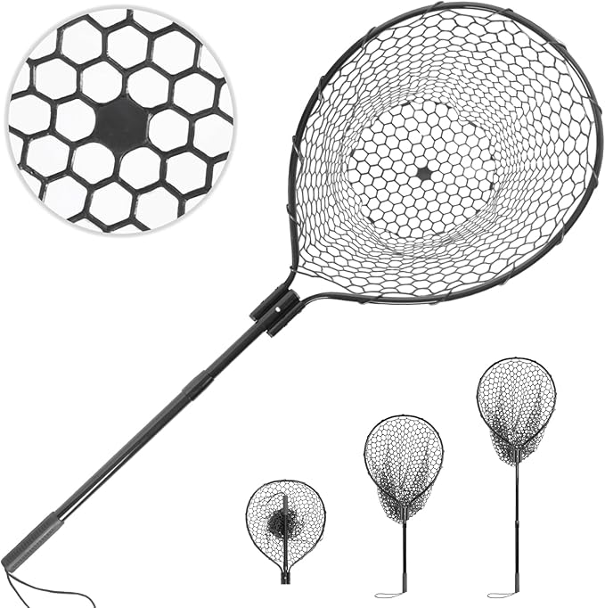 High Strength Large Landing Net - Fishing Net with Long Telescoping Handle and Soft Rubber Netting, Dip Net for Fishing, Ideal for Boat, Pier, River Angling
