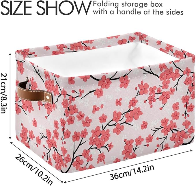 JIPONI Cherry Blossoming Fabric Storage Bins for Shelves, Decorative Storage baskets for organizing, Closet Organizer with Handle for Cloth, Toys, Bedrooms, Farmhouse