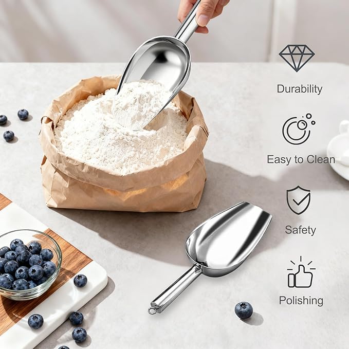 12 oz Ice Scoop for Freezer, Kitchen Ice Scooper for Ice Machine, Stainless Steel Food Scoop for Ice Bucket, Ideal for Bar, Parties, Cookie Flour Pet Dog