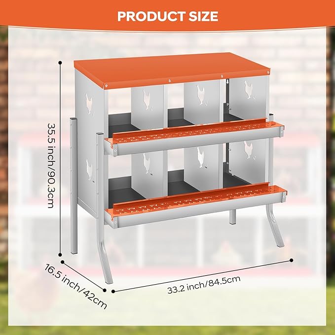 Chicken Nesting Box, 6/8/10 Compartment Metal Nesting Box,Wall Mount Chicken Nesting Boxes for Laying Eggs,Easy Egg Collection,6 Room Nest Boxes for Chickens
