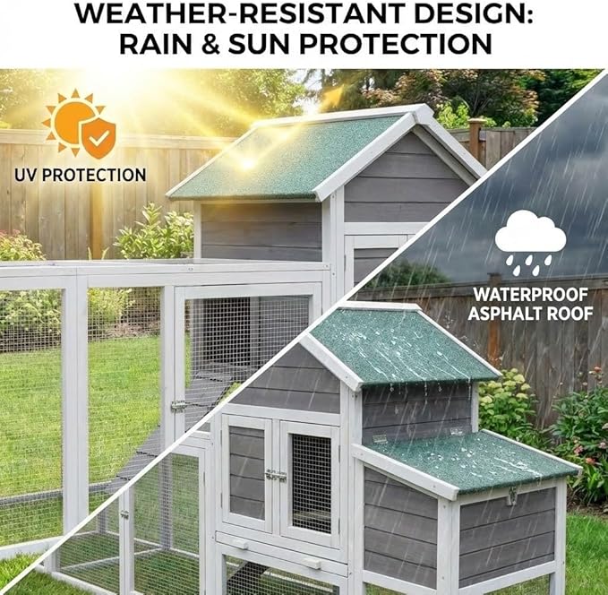 122" Large Wooden Chicken Coop with Run - Outdoor Hen House for 4-6 Chickens, Poultry Habitat Supplies with Chicken Nesting Box, Covered Chicken Enclosure & Big Chicken Coop Kits