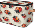 Storage Cubes with Lid Fabric Storage Bins Boxes PU Leather Handles, Cute Ladybird Closet Organizer Container Foldable Washable Shelf Cloth Basket, Red LabyBirds Ladybugs