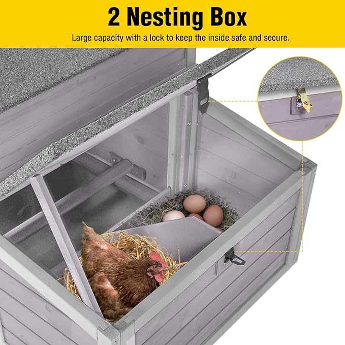 Aivituvin Chicken Coop with Nesting Box and Leak-Proof Tray, Outdoor Wooden Poultry House for Chickens, Rabbits, Ducks