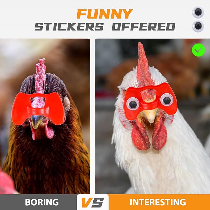 50 Pcs Pinless Peepers with Stickers, Pliers for Chickens, Pheasant Poultry Blinders, Anti-Pecking Glasses