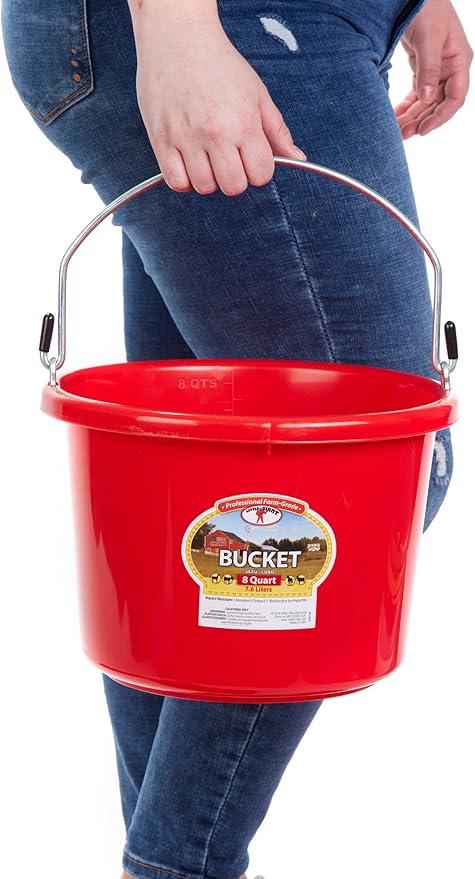 Plastic Animal Feed Bucket (Purple) - Little Giant - Round Plastic Feed Bucket with Metal Handle (8 Quarts / 2 Gallons) (Item No. P8RED6)