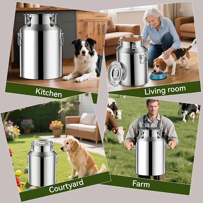 Newget 21lb Stainless Steel Dog Food Storage Container, Metal Pet Storage Container with Airtight Hangable Lid to Keep Food Fresh, Large Cat Food Storage Container with Scoop to Easily Clean
